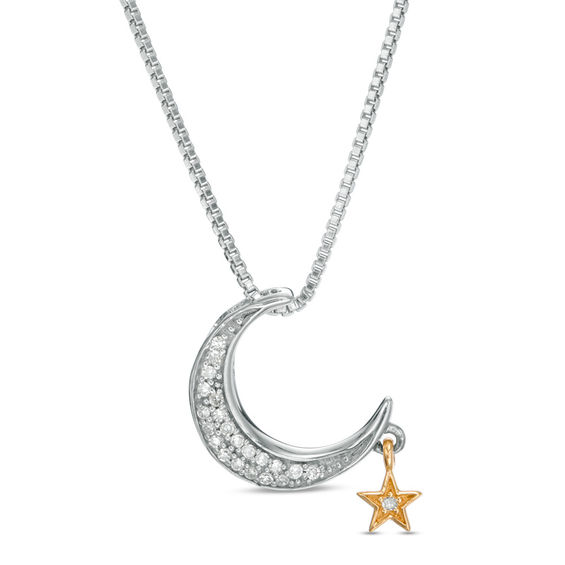 0.065 CT. T.W. Diamond Moon with Star Dangle Pendant in Sterling Silver ...