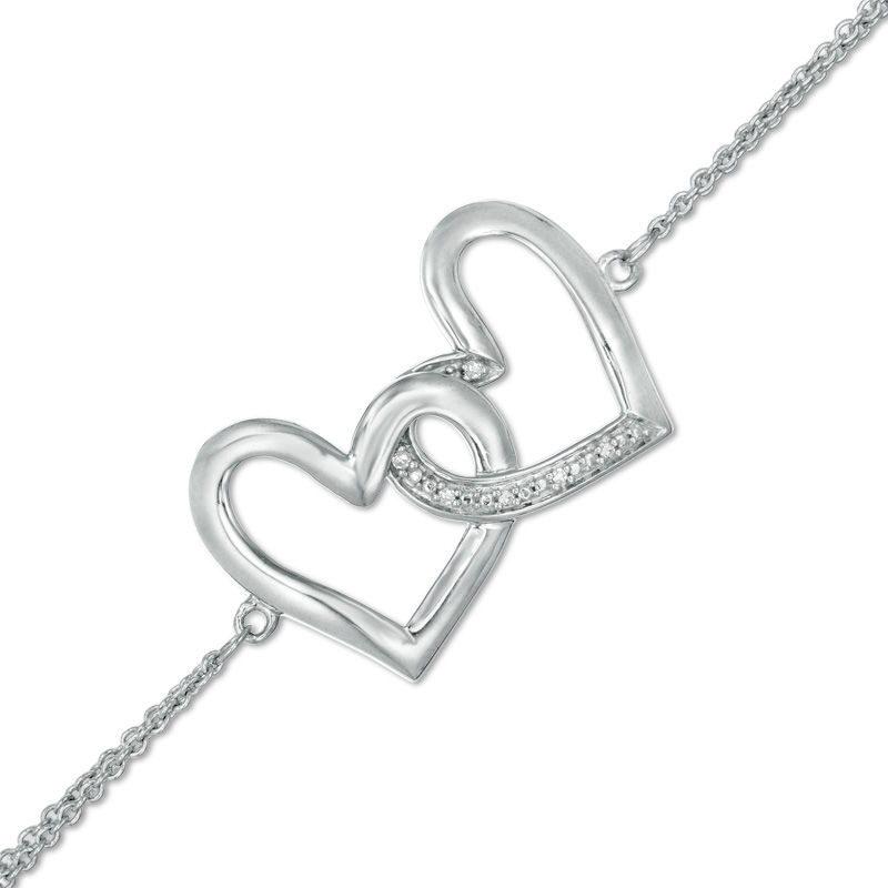 Diamond Accent Interlocking Hearts Bracelet in Sterling Silver - 7.5"