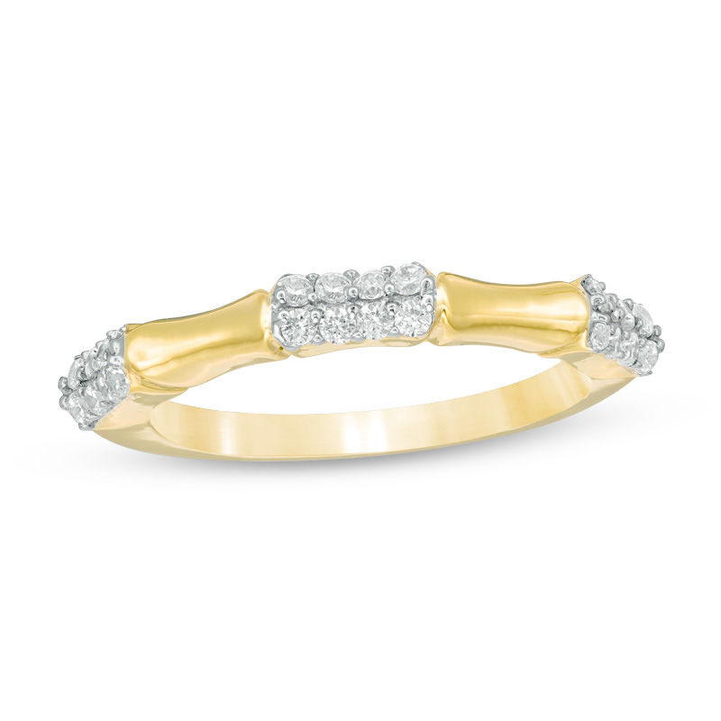 0.23 CT. T.W. Diamond Station Bamboo Band in 10K Gold|Peoples Jewellers