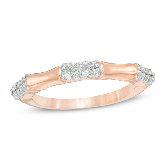 0.23 CT. T.W. Diamond Station Bamboo Band in 10K Rose Gold