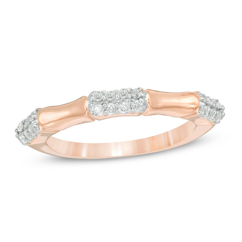 0.23 CT. T.W. Diamond Station Bamboo Band in 10K Rose Gold|Peoples Jewellers