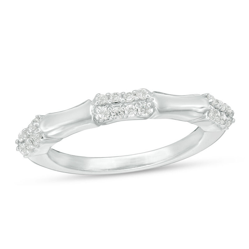 Main Image 1 of 0.23 CT. T.W. Diamond Station Bamboo Band in 10K White Gold