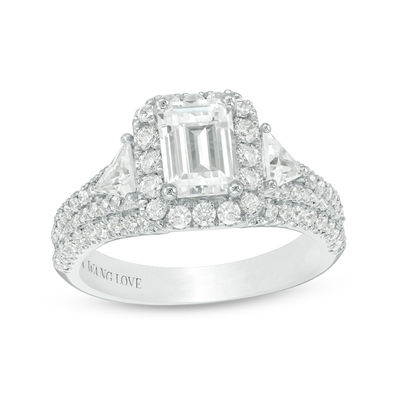 Vera Wang Love Collection 2.23 CT. T.W. Certified Emerald-Cut Diamond Frame Engagement Ring in Platinum (I/SI2)