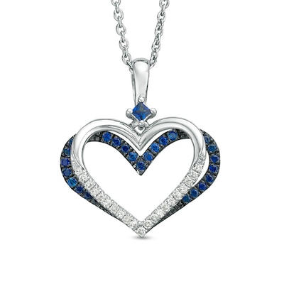 The Kindred Heart from Vera Wang Love Collection Sapphire and 0.085 CT. T.W. Diamond Pendant in Sterling Silver - 19"