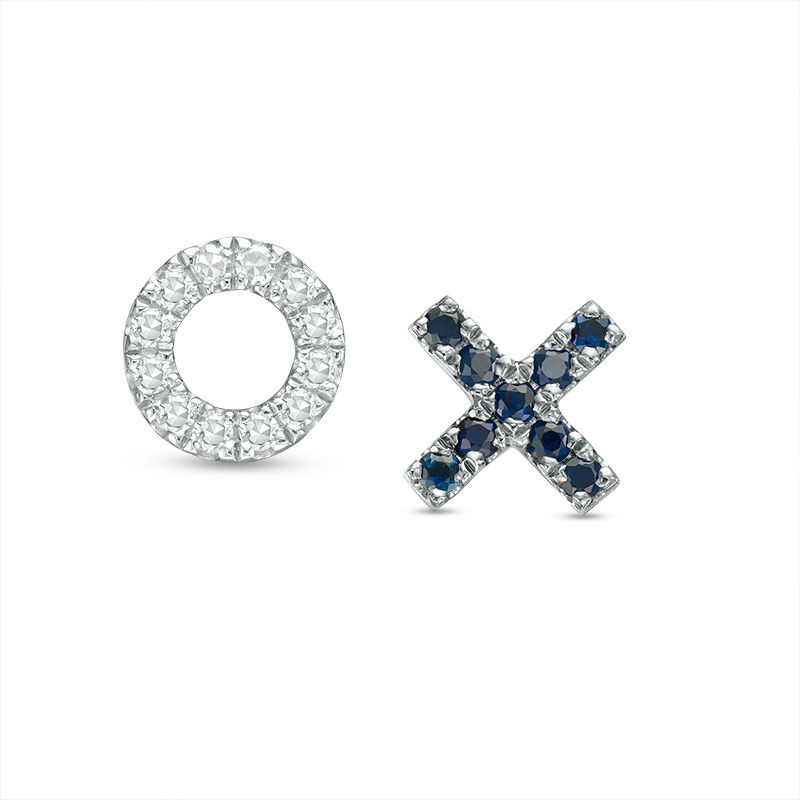Vera Wang Love Collection 0.04 CT. T.W. Diamond and Blue Sapphire "XO" Stud Earrings in Sterling Silver|Peoples Jewellers
