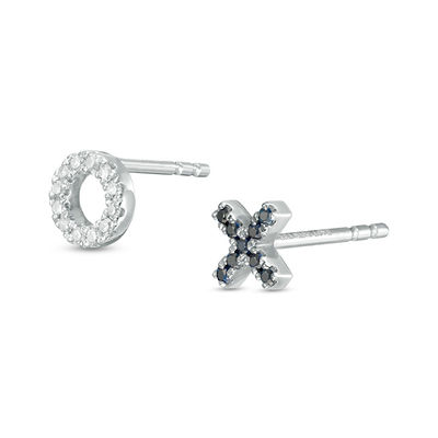 Vera Wang Love Collection 0.04 CT. T.W. Diamond and Blue Sapphire "XO" Stud Earrings in Sterling Silver