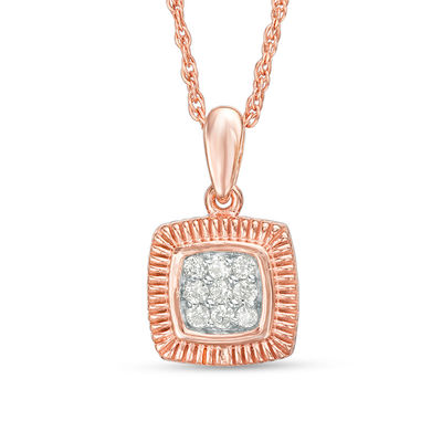 0.065 CT. T.W. Multi-Diamond Square Pendant in 10K Rose Gold