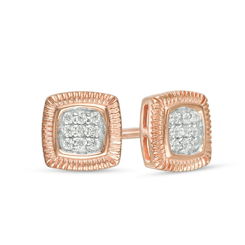 0.086 CT. T.W. Multi-Diamond Square Stud Earrings in 10K Rose Gold|Peoples Jewellers