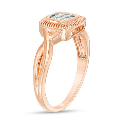 0.065 CT. T.W. Multi-Diamond Square Twist Promise Ring in 10K Rose Gold