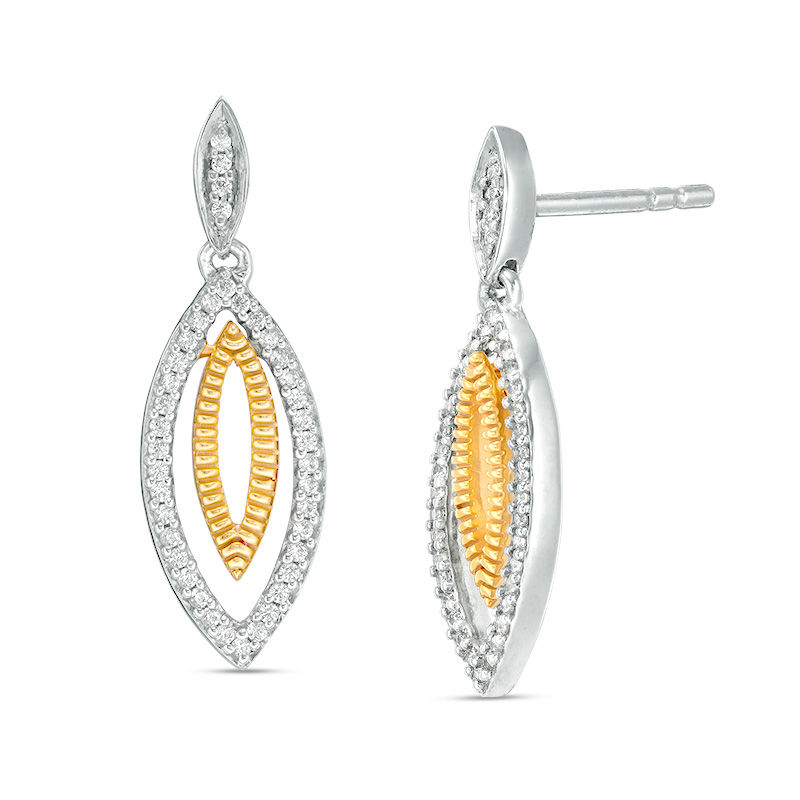 0.23 CT. T.W. Diamond Double Marquise Drop Earrings in Sterling Silver and 10K Gold|Peoples Jewellers