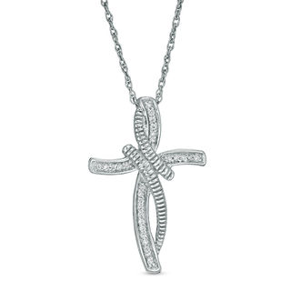 0.086 CT. T.W. Diamond Bypass Cross Pendant in Sterling Silver