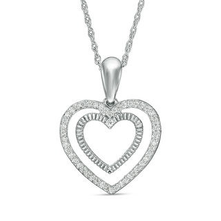 0.115 CT. T.W. Diamond Ribbed Double Heart Pendant in Sterling Silver