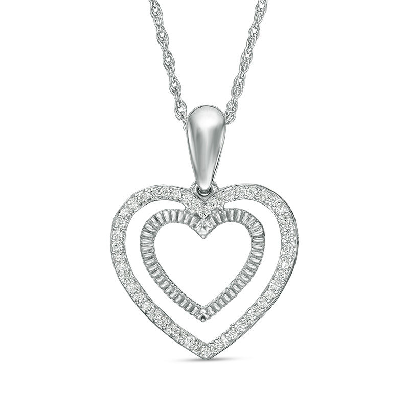 0.115 CT. T.W. Diamond Ribbed Double Heart Pendant in Sterling Silver|Peoples Jewellers