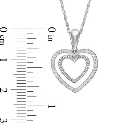 0.115 CT. T.W. Diamond Ribbed Double Heart Pendant in Sterling Silver