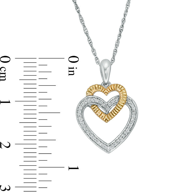 0.088 CT. T.W. Diamond Double Heart Pendant in Sterling Silver and 10K Gold