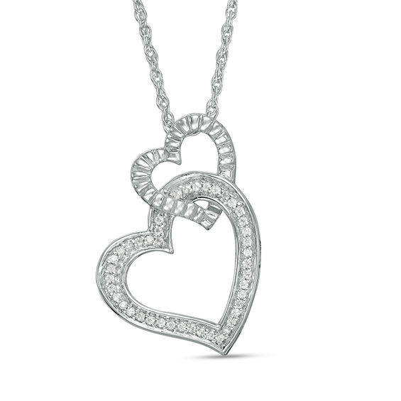 0.04 CT. T.W. Diamond Double Tilted Heart Pendant in Sterling Silver