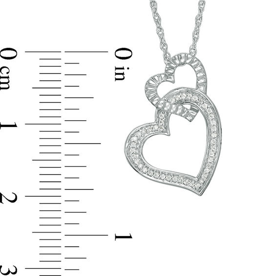 0.04 CT. T.W. Diamond Double Tilted Heart Pendant in Sterling Silver