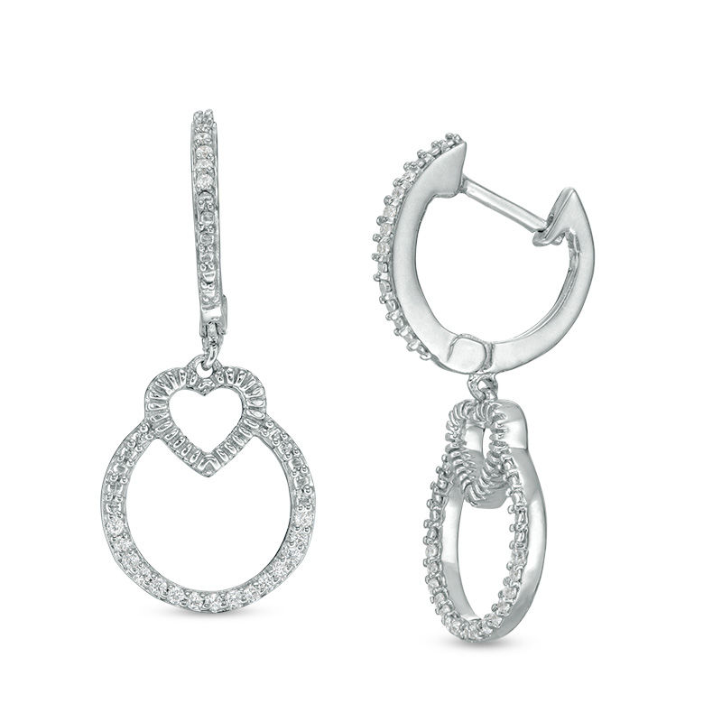 0.115 CT. T.W. Diamond Heart Hoop Earrings in Sterling Silver