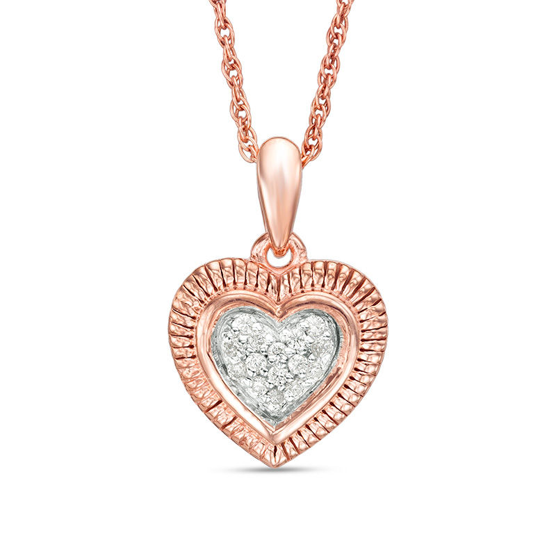 0.066 CT. T.W. Composite Diamond Textured Heart Pendant in 10K Rose Gold|Peoples Jewellers