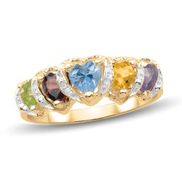 Mother's 4.0mm Heart-Shaped Birthstone and Diamond Accent Frame Layered Ring (3-5 Stones)