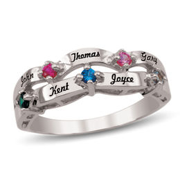 Mother's Birthstone Double Row Wave Ring (5 Stones and Names)