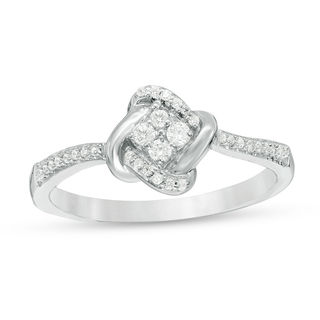 0.145 CT. T.W. Quad Diamond Love Knot Promise Ring in Sterling Silver