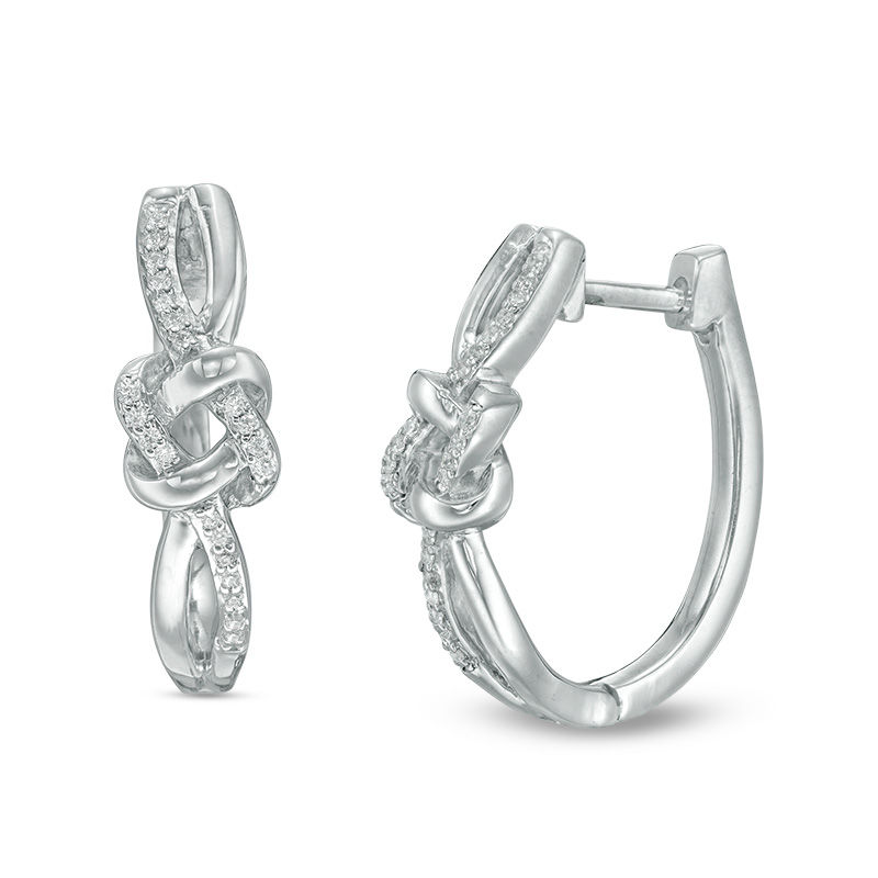 0.145 CT. T.W. Diamond Love Knot Hoop Earrings in Sterling Silver|Peoples Jewellers