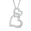 Thumbnail Image 0 of 0.066 CT. T.W. Diamond Double Offset Hearts with Square Knot Pendant in Sterling Silver