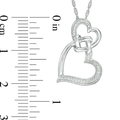 0.066 CT. T.W. Diamond Double Offset Hearts with Square Knot Pendant in Sterling Silver