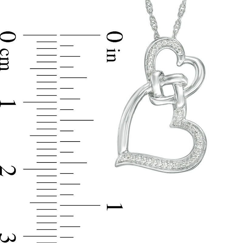 0.066 CT. T.W. Diamond Double Offset Hearts with Square Knot Pendant in Sterling Silver|Peoples Jewellers