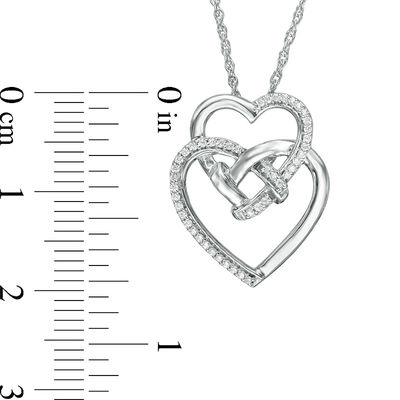 0.085 CT. T.W. Diamond Double Heart with Square Knot Pendant in Sterling Silver