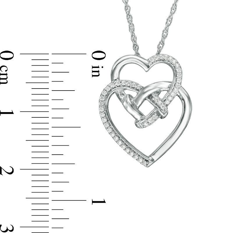 0.085 CT. T.W. Diamond Double Heart with Square Knot Pendant in Sterling Silver|Peoples Jewellers