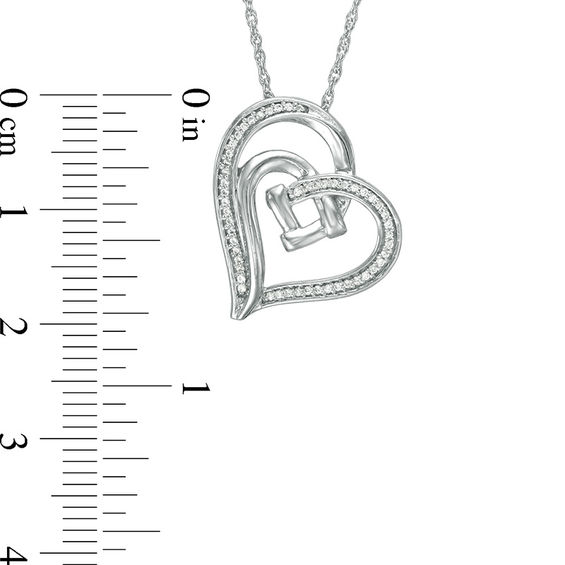 0.088 CT. T.W. Diamond Double Tilted Heart with Square Knot Pendant in Sterling Silver