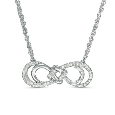 0.147 CT. T.W. Diamond Love Knot Double Sideways Infinity Necklace in Sterling Silver