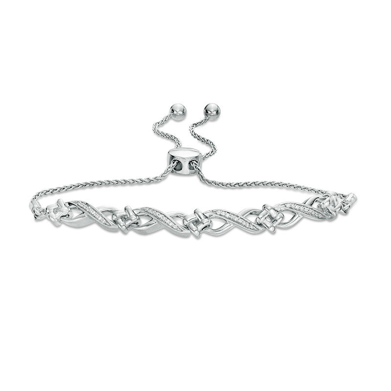 0.118 CT. T.W. Diamond Love Knot Infinity Bolo Bracelet in Sterling Silver - 9.5"|Peoples Jewellers