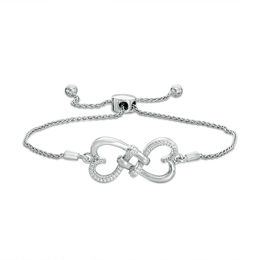 0.149 CT. T.W. Diamond Love Knot Hearts Bolo Bracelet in Sterling Silver - 9.5&quot;