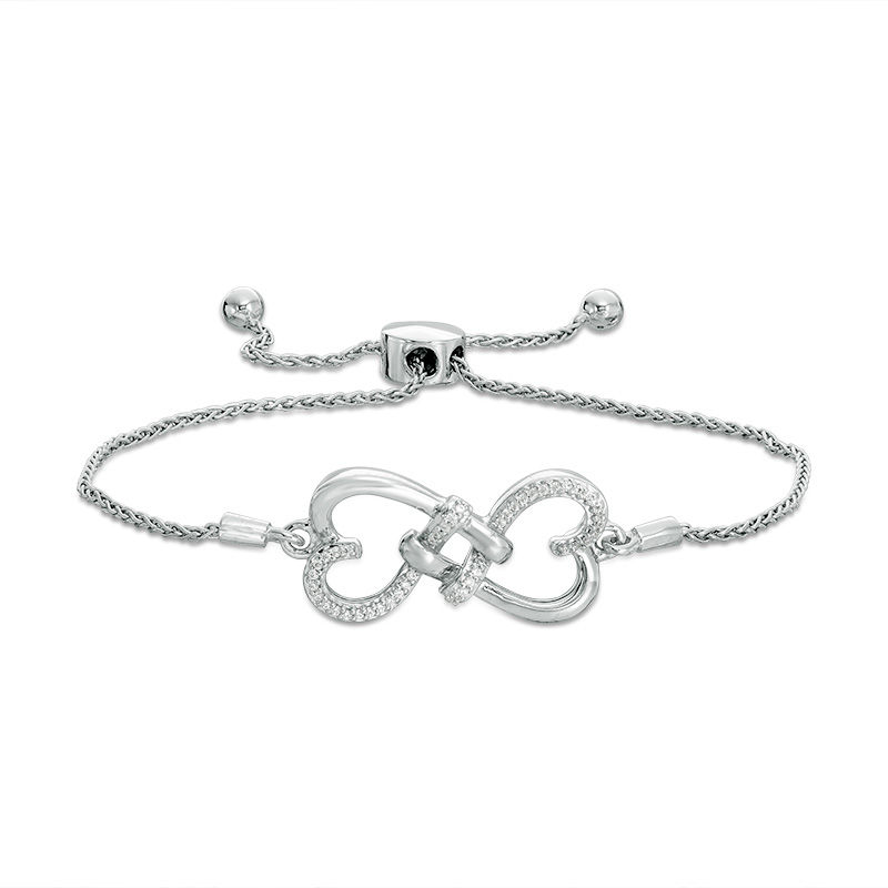0.149 CT. T.W. Diamond Love Knot Hearts Bolo Bracelet in Sterling Silver - 9.5"|Peoples Jewellers