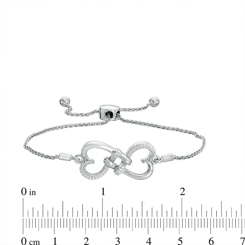 0.149 CT. T.W. Diamond Love Knot Hearts Bolo Bracelet in Sterling Silver - 9.5"|Peoples Jewellers
