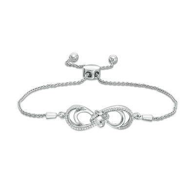 0.18 CT. T.W. Diamond Love Knot Double Infinity Bolo Bracelet in Sterling Silver - 9.5"