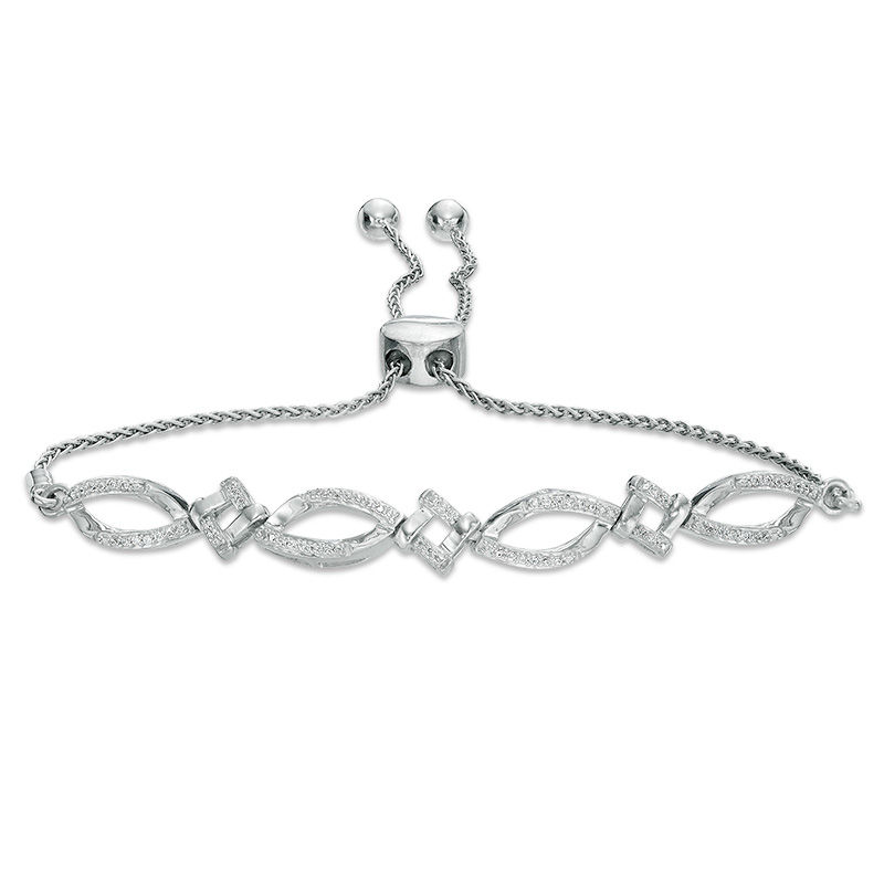 0.145 CT. T.W. Diamond Love Knot Bolo Bracelet in Sterling Silver - 9.5"|Peoples Jewellers
