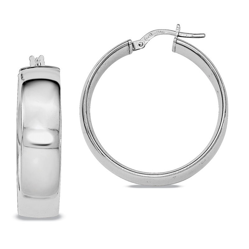 7.0 x 30.0mm Polished Dome Hoop Earrings in Sterling Silver|Peoples Jewellers