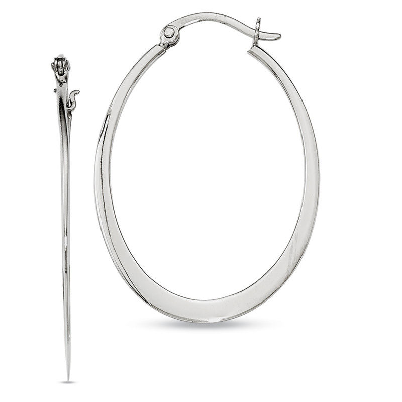 1.0 x 32.0mm Polished Oval Hoop Earrings in Sterling Silver|Peoples Jewellers