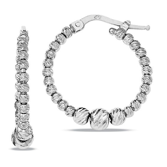 27.0mm Diamond-Cut Graduated Beaded Hoop Earrings in Sterling Silver