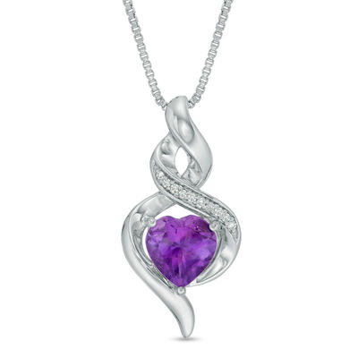 7.0mm Heart-Shaped Amethyst and Diamond Accent Twist Flame Pendant in Sterling Silver