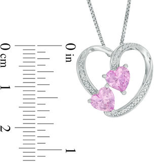 6.0mm Lab-Created Pink Sapphire and Diamond Accent Loop Heart Pendant in Sterling Silver