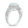 Thumbnail Image 1 of Oval Lab-Created Opal and White Sapphire Frame Twisted Bypass Ring in Sterling Silver