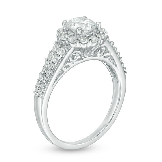 Celebration Ideal 1.38 CT. T.W. Certified Diamond Frame Engagement Ring in 14K White Gold (I/I1)