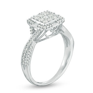 0.45 CT. T.W. Multi-Diamond Square Frame Twist Ring in 10K White Gold