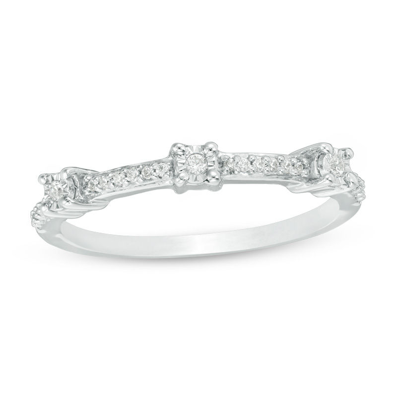 0.04 CT. T.W. Diamond Three Stone Station Band in Sterling Silver|Peoples Jewellers