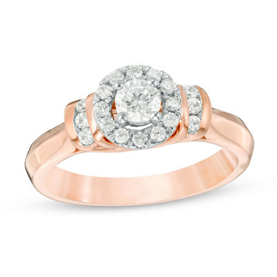 0.45 CT. T.W. Diamond Frame Collar Engagement Ring in 10K Rose Gold